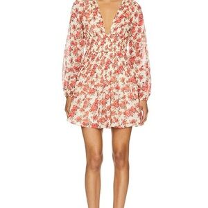 Free People Red Floral Long Sleeve Dress